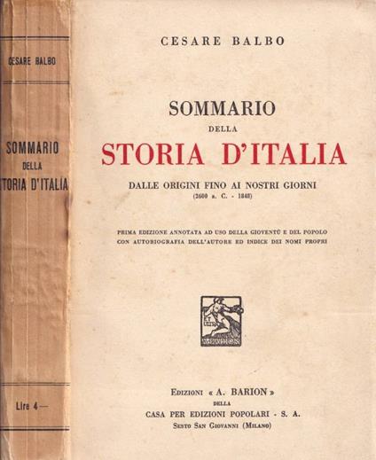 Sommario della storia d'Italia - Cesare Balbo - copertina