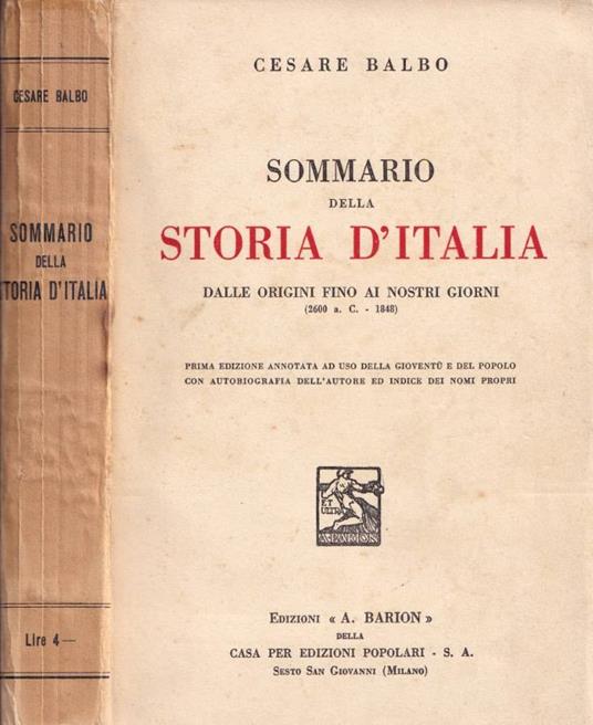 Sommario della storia d'Italia - Cesare Balbo - copertina