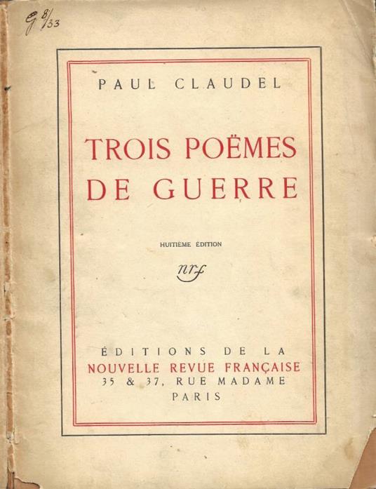 Trois Poemes de Guerre - Paul Claudel - copertina