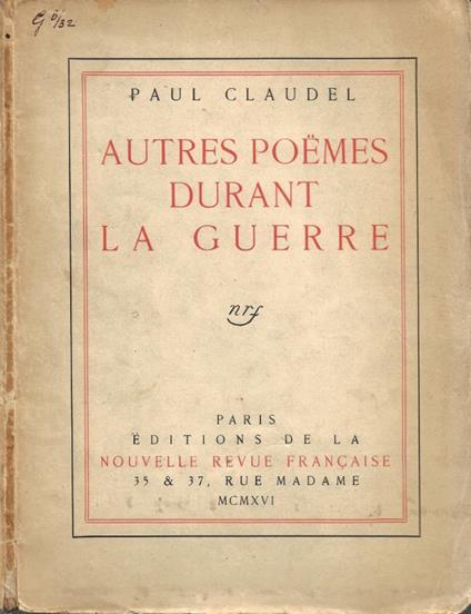Autres Poemes durant la Guerre - Paul Claudel - copertina