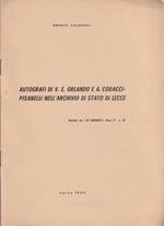 Autografi di V. E. Orlando e A. Codacci- Pisanelli nell'Archivio di Stato di Lecce