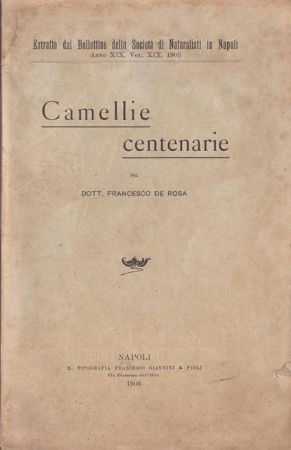Camellie centenarie - Francesco De Rosa - copertina