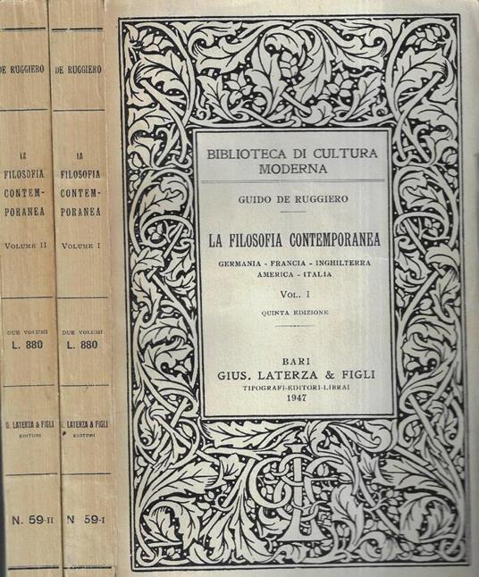 La filosofia contemporanea Vol. I - II - Guido De Ruggiero - copertina
