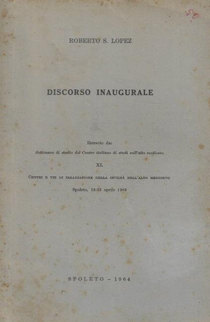 Discorso inaugurale - Roberto S. Lopez - copertina