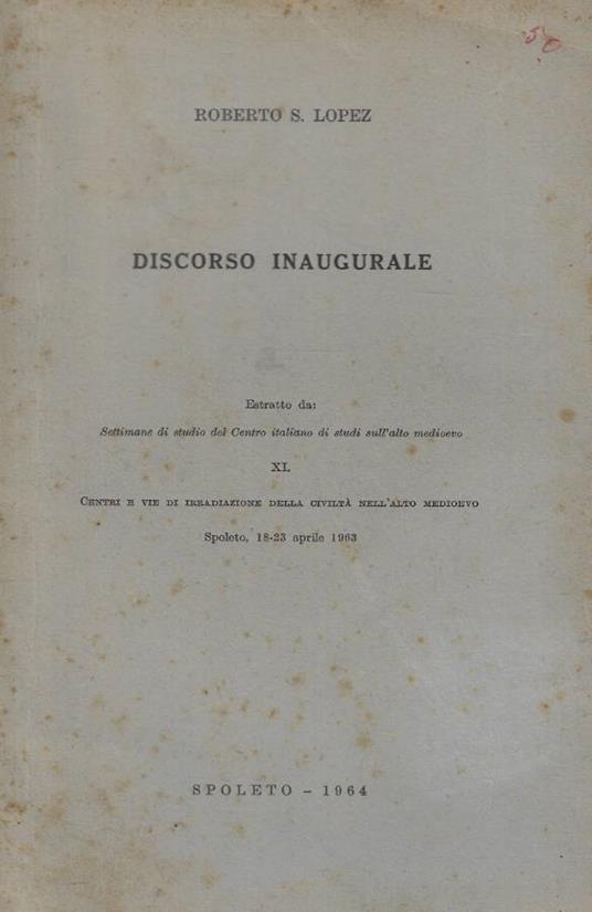 Discorso inaugurale - Roberto S. Lopez - copertina