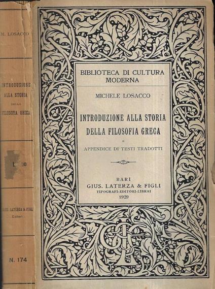 Introduzione alla storia della filosofia greca - Michele Losacco - copertina