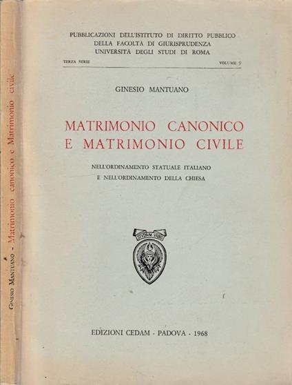 Matrimonio canonico e matrimonio civile - Ginesio Mantuano - copertina