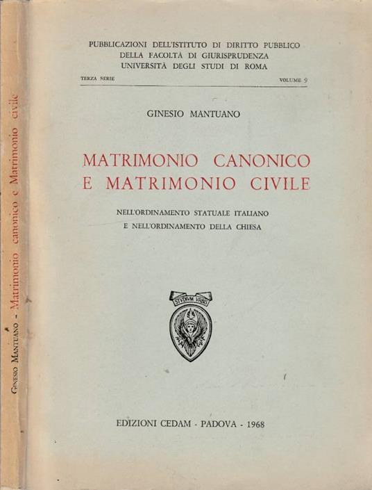 Matrimonio canonico e matrimonio civile - Ginesio Mantuano - copertina