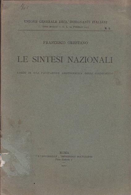 Le sintesi nazionali - Francesco Orestano - copertina