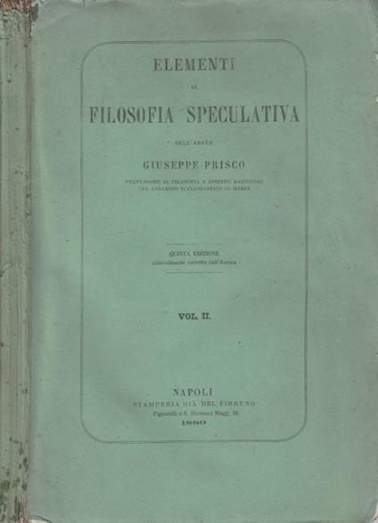 Elementi di filosofia speculativa vol II - Giuseppe Prisco - copertina