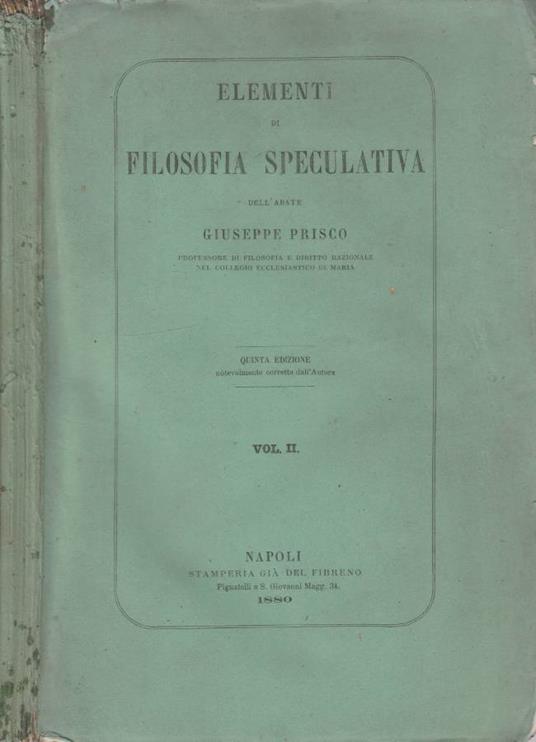 Elementi di filosofia speculativa vol II - Giuseppe Prisco - copertina