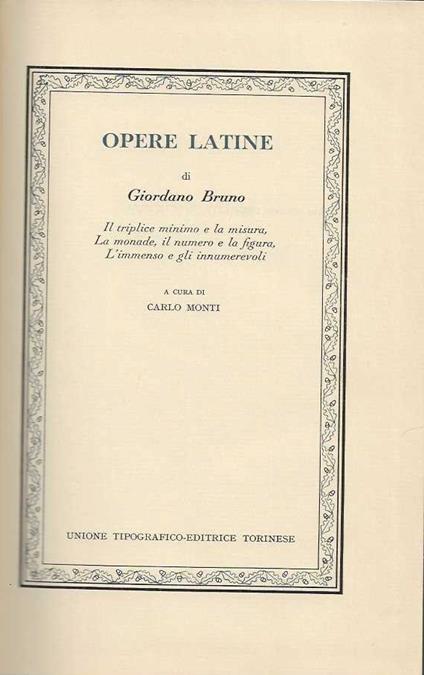 Opere Latine - Bruno Giordano - copertina