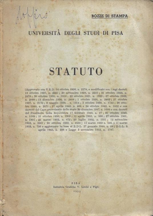 Statuto (Università degli Studi di Pisa. Bozze di stampa) - copertina