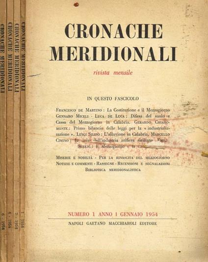 Cronache meridionali. Rivista mensile n.1, 2, 4, 6, anno 1954 - copertina