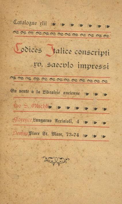 Codices italice conscripti XV saeculo impressi. Catalogue XLII - copertina