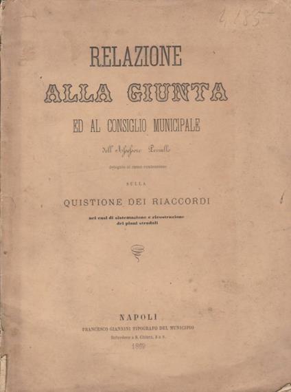 Relazione alla giunta ed al consiglio municipale dell'Assessore Pezzullo - copertina