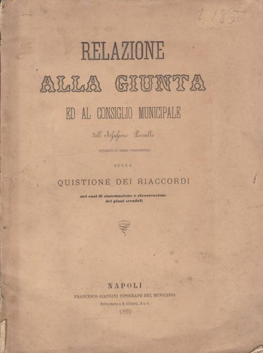 Relazione alla giunta ed al consiglio municipale dell'Assessore Pezzullo - copertina