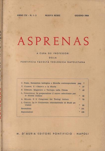 Asprenas n. 1-2 Anno 1968 - copertina