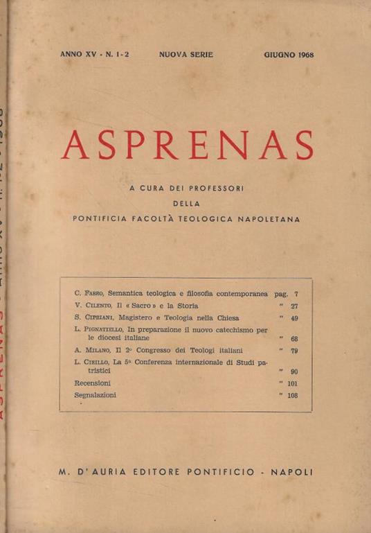 Asprenas n. 1-2 Anno 1968 - copertina