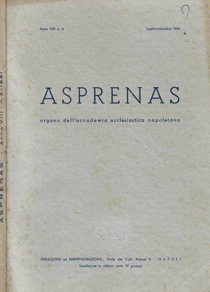 Asprenas n. 3 Anno 1961 - copertina