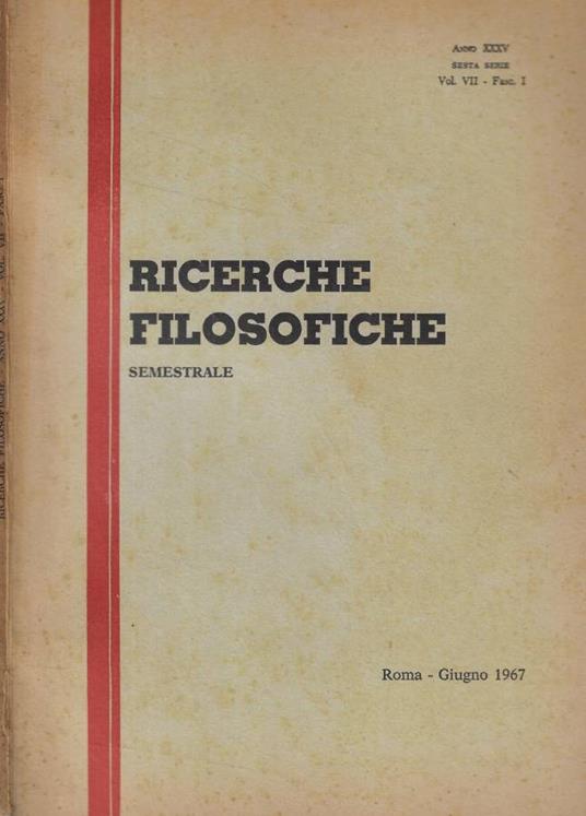 Ricerche filosofiche vol. VII- fasc. I Anno 1967 - copertina