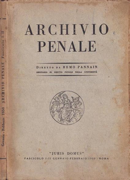 Archivio penale, vol. VI, parte I, fascicolo I-II, gennaio-febbraio 1950 - copertina