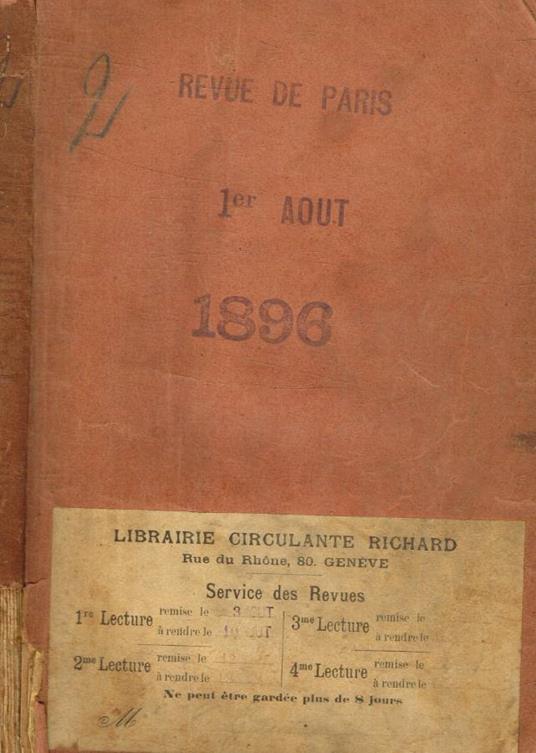 La revue de Paris n.15, 1 agosto 1896 - copertina