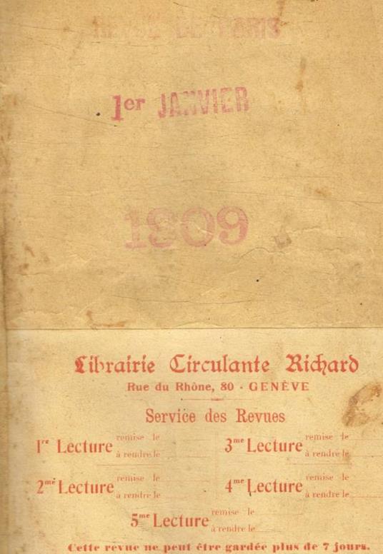 La revue de Paris n.1, 1 gennaio 1909 - copertina
