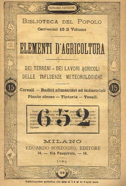 Elementi d'agricoltura dei terreni, dei lavori agricoli, delle influenze meteorologiche - copertina