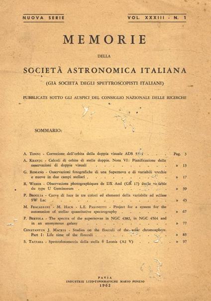 Memorie della Società Astronomica Italiana n.s., vol.XXXIII, n.1 - copertina