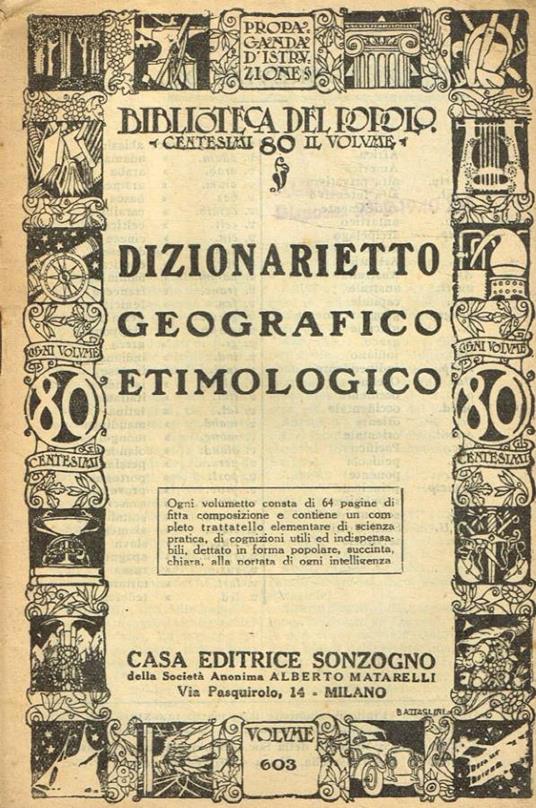 Dizionarietto geografico etimologico - copertina