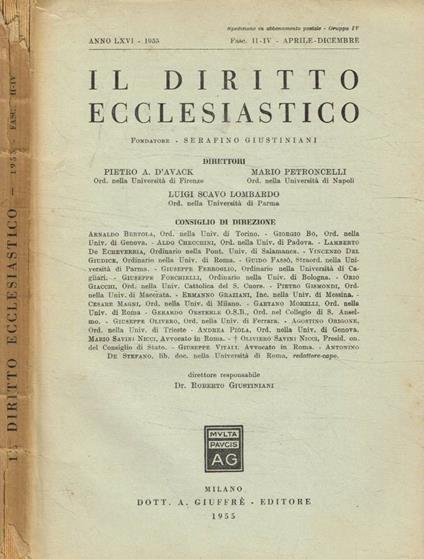 Il diritto ecclesiastico fasc.II-IV, aprile-dicembre 1955 - copertina
