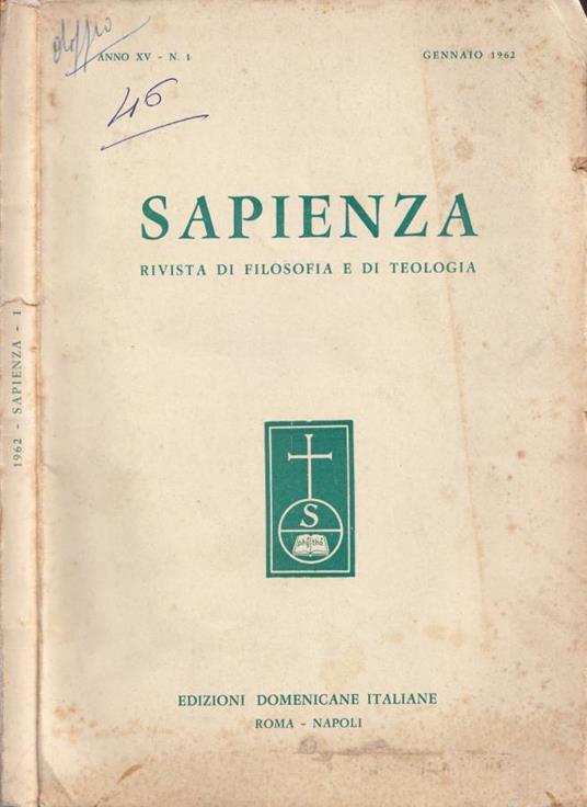 Sapienza, anno XV, n. 1, gennaio 1962 - copertina