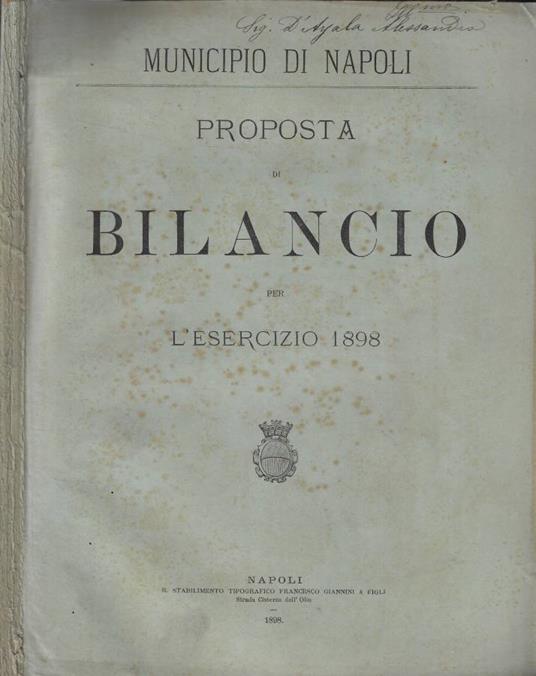 Proposta di bilancio per l'esercizio 1898 - copertina