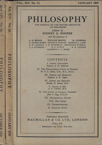 Philosophy n. 53-56 Anno 1939 - copertina