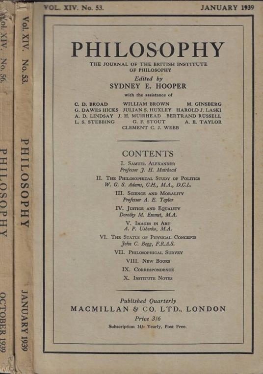 Philosophy n. 53-56 Anno 1939 - copertina