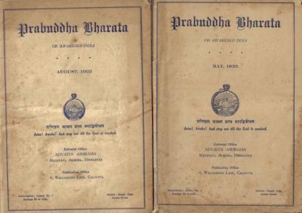 Prabuddha Bharata or Awakened India - Vol. XXXVIII - 1933 - N. 5 (May), N. 8 (August) - copertina