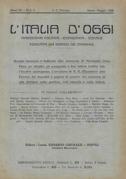 L' Italia d'oggi n. 3-5 Anno 1928 - copertina