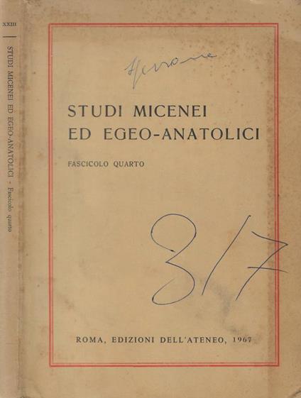 Studi micenei ed egeo-anatolici fasc. IV - copertina