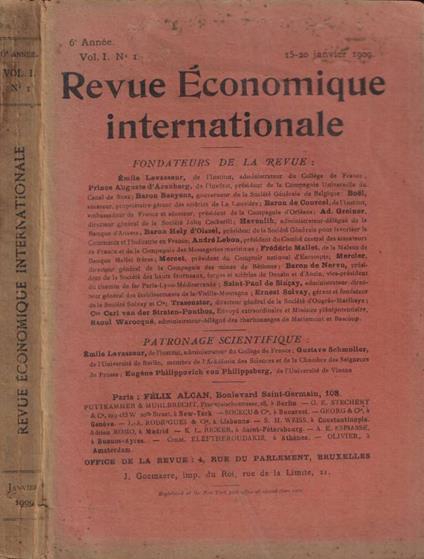 Revue Economique internationale n. 1 Anno 1909 - copertina