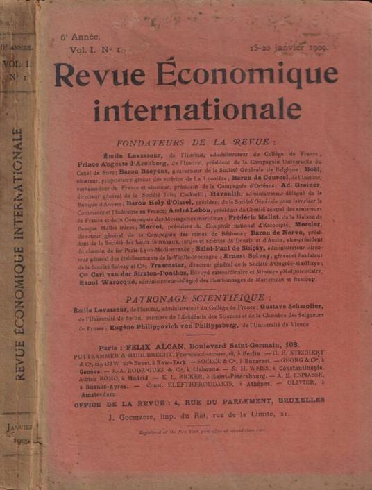 Revue Economique internationale n. 1 Anno 1909 - copertina