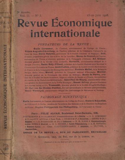 Revue Economique internationale n. 3 Anno 1908 - copertina