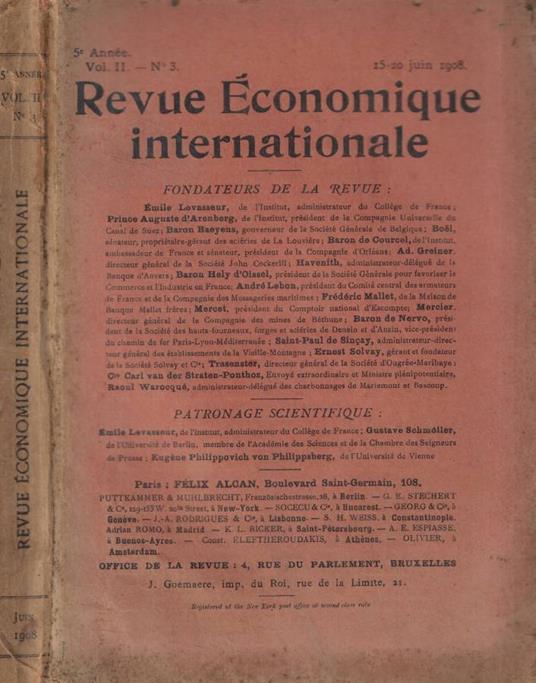 Revue Economique internationale n. 3 Anno 1908 - copertina
