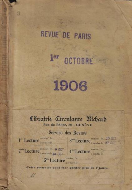 La Revue de Paris n. 19 Anno 1906 - copertina