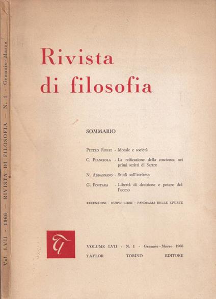 Rivista di filosofia, vol. LVII, n. 1, 1966 - copertina