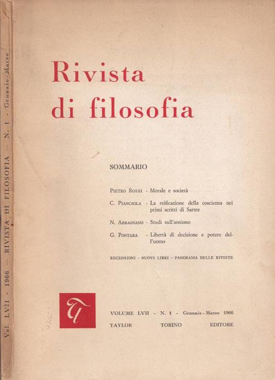 Rivista di filosofia, vol. LVII, n. 1, 1966 - copertina