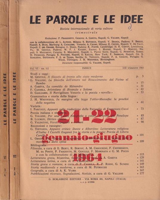 Le parole e le idee, anno VI, nn. 1-2, 3-4, 1964 - copertina