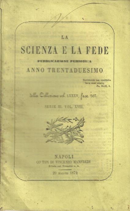 La scienza e la fede fasc. 507 Anno 1872 - copertina