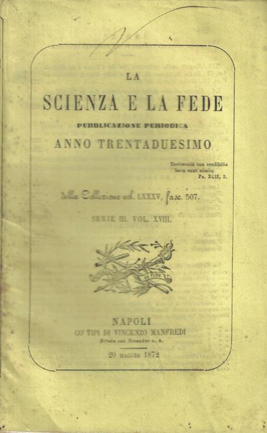 La scienza e la fede fasc. 507 Anno 1872 - copertina