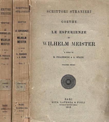 Le esperienze di Wilhelm Meister. Due volumi - Johann Wolfgang Goethe - copertina